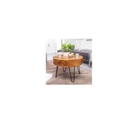 WOHNLING Table Salon Bois Massif/métal 60x44,5x60 cm Salon | Table d'appoint Design avec tiroirs Petite Table Basse Ronde Marron