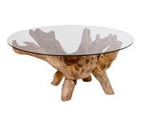 Table Basse Ronde Ø110cm Teck Brut et Plateau Verre - RAMA - ALTOBUY Bois G
