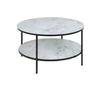 Table basse ronde 2 niveaux effet marbre en verre et métal Noir, L. 80 x l. 80 x H. 45 cm, ALYSÉ