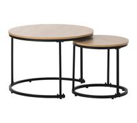 Table basse ronde 2 pièces, tables d'appoint empilables en MDF avec cadre en métal, design gain de place, Chêne