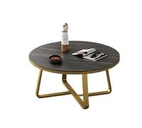 Table Basse Ronde 60 x 60 x 45 cm, Table de Chevet Moderne avec Pieds en métal, Noir/Blanc, for Salon et Chambre à Coucher(Black+Gold)