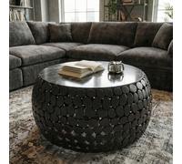 FineBuy Table Basse Design Ronde 65 cm en Aluminium et Plateau en marbre Noir - Table de Salon alu - Table de canapé métal - Table d'appoint Salon - Fait Main