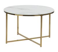 Table basse effet marbre blanc structure dorée QUINCY - BELIANI - Rond - Brillant - 70 cm - 45 cm - Salon