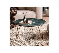 WOHNLING Table Basse de Salon Ø 70 cm Véritable Marbre Vert Grande Moderne Ronde