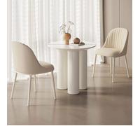 Table Basse Ronde 76 cm Blanche + 2 Chaises Confortables, Design Moderne Scandinave, Salon Cuisine Petit Espace
