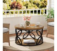 Table basse ronde (80 cm de diamètre), étagère de rangement à 2 niveaux, style champêtre, table d'appoint en bois et métal pour salon et bureau À propos de cet article✔️Grand espace de rangement sur d