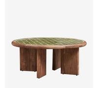 Table basse ronde Ø80 cm en bois d'acacia et carreaux Aitana Vert Melon - Marron Acacia