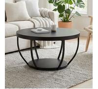 Table basse ronde Ø 80 cm - Table d’appoint moderne avec 2 plateaux -Structure en métal - Plateau épais 46 mm - Noir
