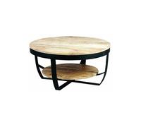 GARONA - Table Basse Ronde Ø80cm en Bois Massif et Métal Noir