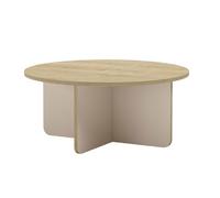 Table basse ronde Ø80cm en mélaminé plateau imitation bois et piètement beige - HESTIA