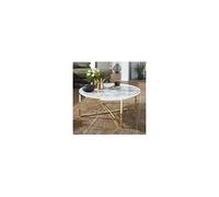 WOHNLING Basse 80x36x80 cm Aspect marbre Blanc | Table de Salon avec Structure en métal | Table Basse Table Ronde Salon | Table d'appoint