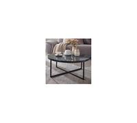 Table basse ronde 80x80x36 cm aspect marbre et métal noir