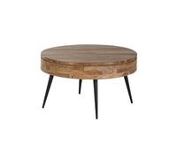 Table Basse Ronde Ø90cm Bois d'Acacia Pieds Métal Noir - BONAA -