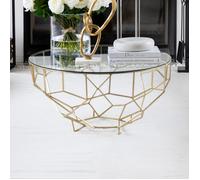 Table basse ronde 90x90x44 cm en métal doré et verre - MOOZA