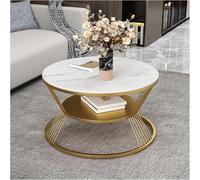 Table Basse Ronde à 2 Niveaux, Table Centrale De Canapé Décorative Moderne avec Cadre en Métal Robuste, Tables Basses en Marbre Modernes pour Salon, Maison, Bureau, A, 60x60x45CM