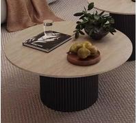 Table Basse Ronde À Base Cannelée avec Plateau en Travertin, Piédestal Moderne for Le Salon, Centre Texturé for La Maison(70cm)