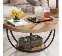 Table basse ronde à deux niveaux avec compartiments de rangement, table d'appoint ronde en bois de style industriel, idéale pour le salon et le bureau à domicile. À propos de cet article✅ GRAND ESPACE