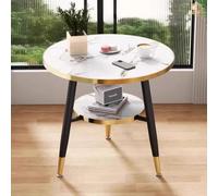 Table Basse Ronde À Double Plateau Table De Réunion, De Réception Ou De Négociation Tables Basses Pour Cocktails Et Pauses Thé Pour La Maison Ou L'espace D'accueil D'un Bureau(Blanc,60x72cm)