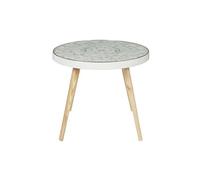Toilinux - Table basse ronde Arabesque - Diamètre 50 cm - Blanc et Beige - Arabesque Blanc G