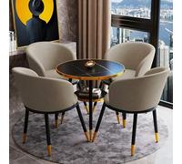 Table basse ronde avec 4 chaises en cuir pour salle de réception, table de conférence pour appartement familial, couleur kaki, design moderne et élégant