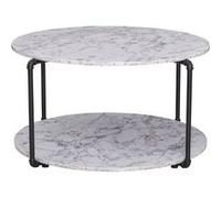 Table basse ronde avec étagère dim. Ø 80 x 45H cm panneaux particules imitation marbre blanc métal noir Blanc G