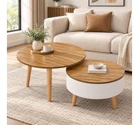 Table Basse Ronde avec Rangement, Design en Bois emboîtable | Cette table basse ronde gigogne en bois avec rangement intégré offre une pièce maîtresse élégante et peu encombrante pour le