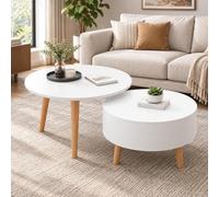 Table Basse Ronde avec Rangement, Design en Bois emboîtable | Cette table basse ronde gigogne en bois avec rangement intégré offre une pièce maîtresse élégante et peu encombrante pour le