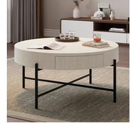 Table basse ronde avec tiroirs,pour le salon,Table d'appoint en bois ,blanc antique,en métal noir,style industriel,pour salon