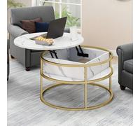Table basse ronde BALCONERA avec plateau relevable, table de salon avec compartiment de rangement dissimulé, table d'appoint ronde avec espace de rangement pour bureau à domicile, table centrale ronde