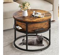 Table basse ronde BALCONERA avec plateau relevable - Table de salon réglable en hauteur, 60 x 60 x 47 cm, avec rangement | Idéale pour le bureau et les canapés Table basse ronde réglable en hauteur (a
