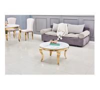 Table basse ronde baroque Gold et plateau en verre MARBRE BLANC de 80 cm