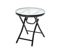 Outsunny Table Basse Ronde Bistro de Jardin Ø 45 x 50H cm Pliable métal Noir Plateau Verre trempé
