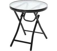 Outsunny Table Basse Ronde Bistro de Jardin Ø 45 x 50H cm Pliable métal Noir Plateau Verre trempé