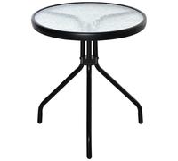 Table Basse Ronde Bistro De Jardin Dim. ? 50 X 55h Cm Pi?Tement Tr?Pied M?Tal ?Poxy Noir Plateau Verre Tremp?