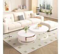 Table Basse Ronde Blanche 2 pièces Tables Basses Modernes du Milieu du siècle avec tiroir de Rangement en Bois Tables Basses Rondes bohèmes avec Structure en métal Robuste Assemblage Facile