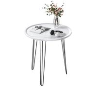 Table Basse Ronde Blanche en Faux Marbre Moderne, Plateau Effet Marbre avec Pieds en Métal Doré, Table de Salon, Bureau ou Chambre, Idéale pour Salon, Café et Intérieur