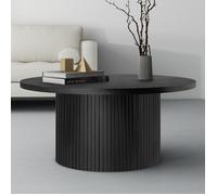Table Basse Ronde Bois Massif Noir 90x90x45cm, Design Naturel Et Élégant Pour Salon Contemporain