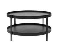Table basse ronde design bois noir et métal noir D80 cm TWICE
