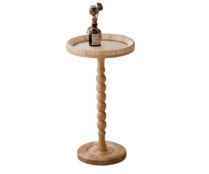 Table Basse Ronde Bois, Petite D'Appoint Rotin Vintage, De Chevet Bohème
