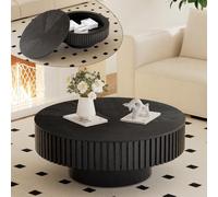 Table Basse Ronde cannelée avec Rangement, élégante Table Basse Noire en Forme de Tambour, avec Pied Stable et antidérapant, idéale pour Le Salon, Le Bureau ou la Salle de réception.,D Black 31.49in