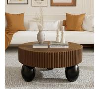 Table basse ronde cannelée pour salon, table d'appoint circulaire du milieu du siècle avec 3 pieds en boule robustes, tables centrales pour appartement (marron)