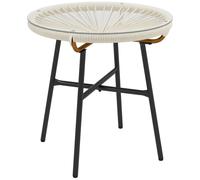 Table Basse Ronde De Jardin En Résine Aspect Rotin Métal Et Plateau Verre Trempé Ø 50 X 50h Cm Crème