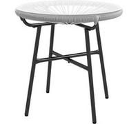 Outsunny Table Basse Ronde de Jardin en résine Aspect rotin métal et Plateau Verre trempé Ø 50 x 50 cm Gris