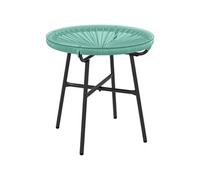 Table basse ronde de jardin en résine aspect rotin métal et plateau verre trempé Ø 50 x 50H cm vert turquoise