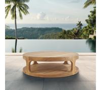 Table basse ronde de jardin en teck massif, 122x35.5 cm, deux plateaux (NATOFTB120120R)