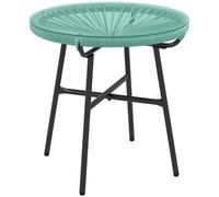 Table basse ronde de jardin en résine aspect rotin métal et plateau verre trempé Ø 50 x 50H cm vert turquoise Vert G