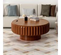 Table Basse Ronde de Rangement, Table Basse Ronde plaquée Bois pour Salon, contemporaine cannelée pour Appartement, Salon ou Chambre,D80
