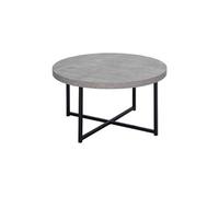 Table basse ronde design dim. Ø 80 x 45h cm piètement croisé métal noir plateau mdf effet béton ciré