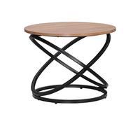 Table Basse Ronde Design Néo-Rétro Acier Anneaux Noir Effet Bois Clair Beige