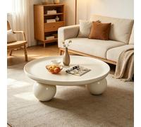 Table Basse Ronde Design Luxueux, Table Canapé Nordique Minimaliste Robuste | Table basse ronde crème haut de gamme, sans formaldéhyde, plateau courbe antidérapant, montage simple(White)